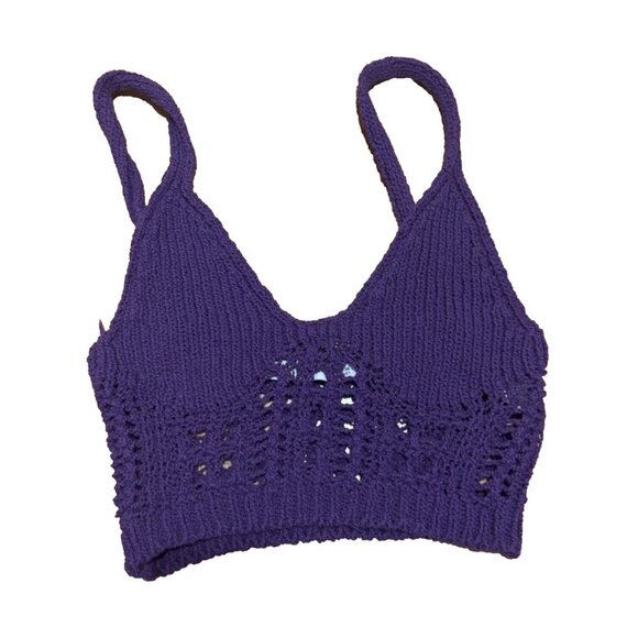 Zara Cotton Purple Crochet Sweater Knit Crop Tank Top Womens Size Small - Picture 4 of 7